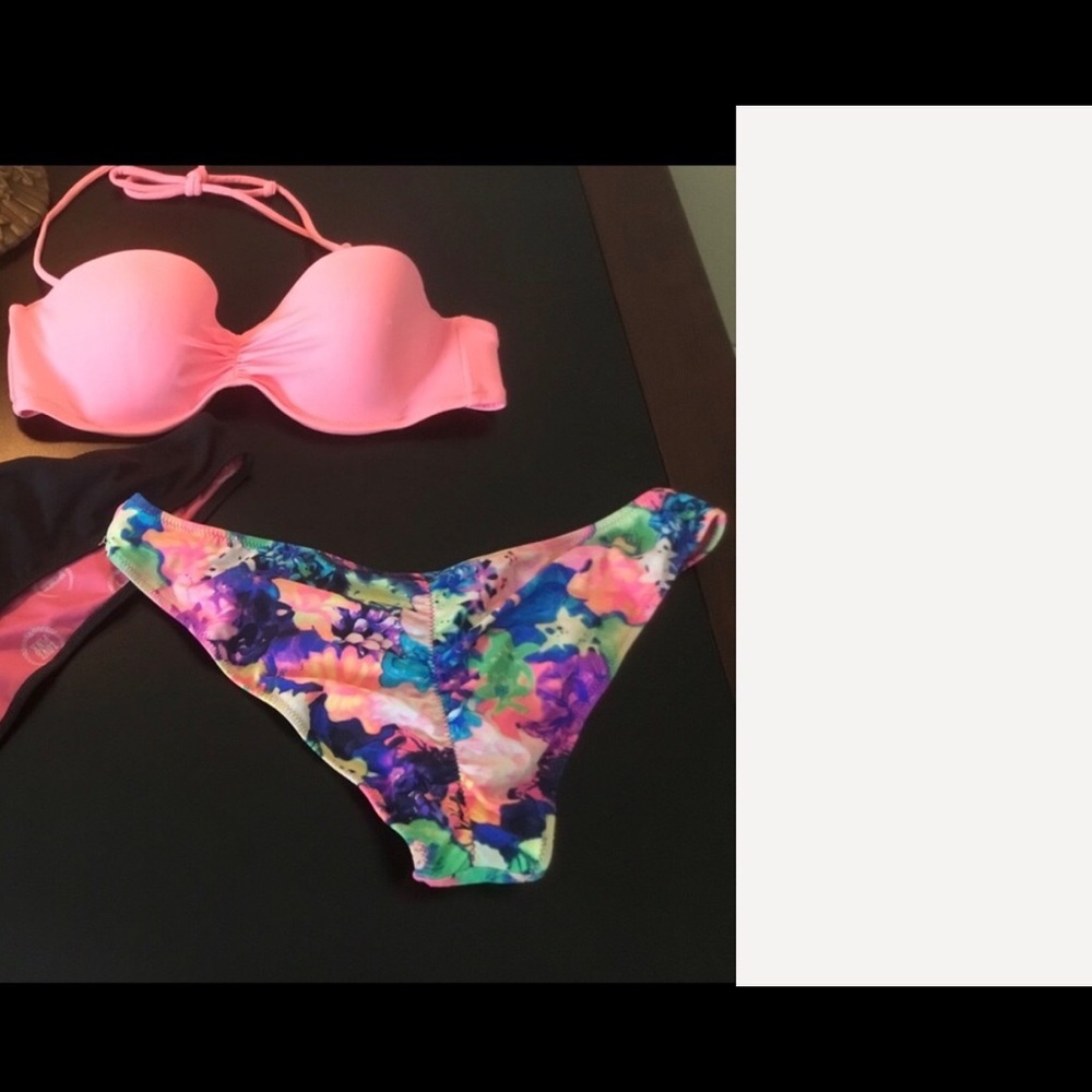 Pink Victoria Secret Ruched Cheeky Bikini Set